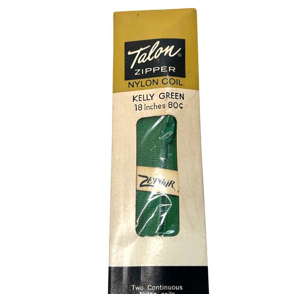 Vintage Talon Zipper Nylon Coil 18 inch Kelly Green Zephyr Deadstock - Picture 1 of 4